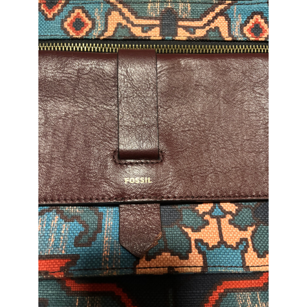 Fossil Kinley Crossbody Bag Boho Print Canvas Leather Multi Textile Burgundy OS - Picture 5 of 16